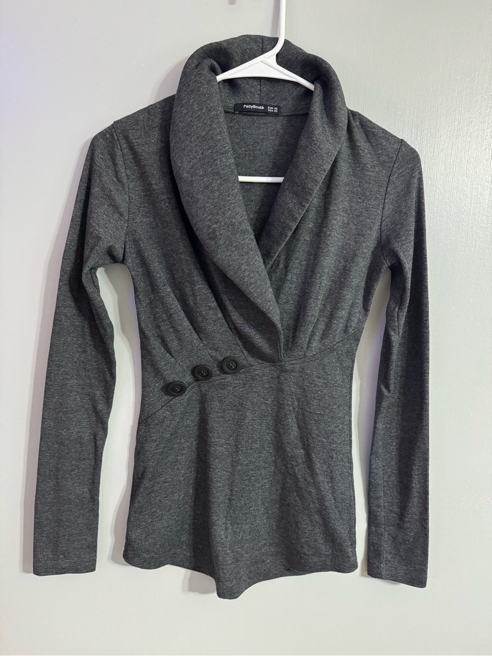 PattyBoutik Dark Gray Shawl Collar Long Sleeve Top Size XS